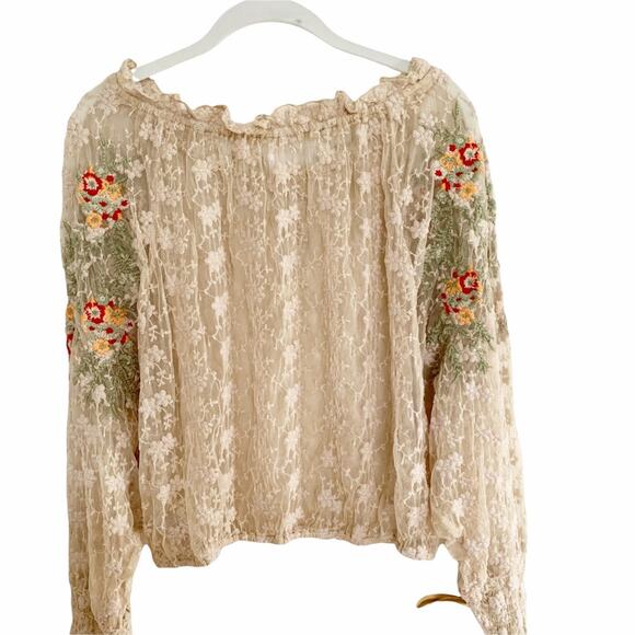 Free People Embroidered Lace Floral Pattern Boho Top Small - Picture 3 of 10